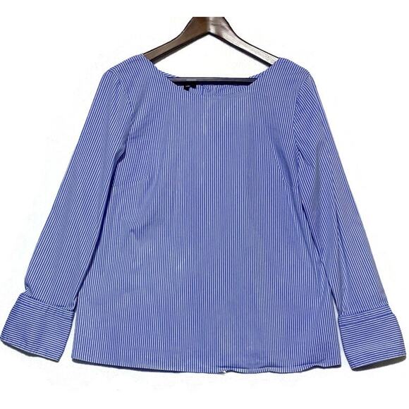 Talbots Pullover Shirt Women's Size Large Blue & White Pinstripe w/Bow on Sleeve - Picture 1 of 8